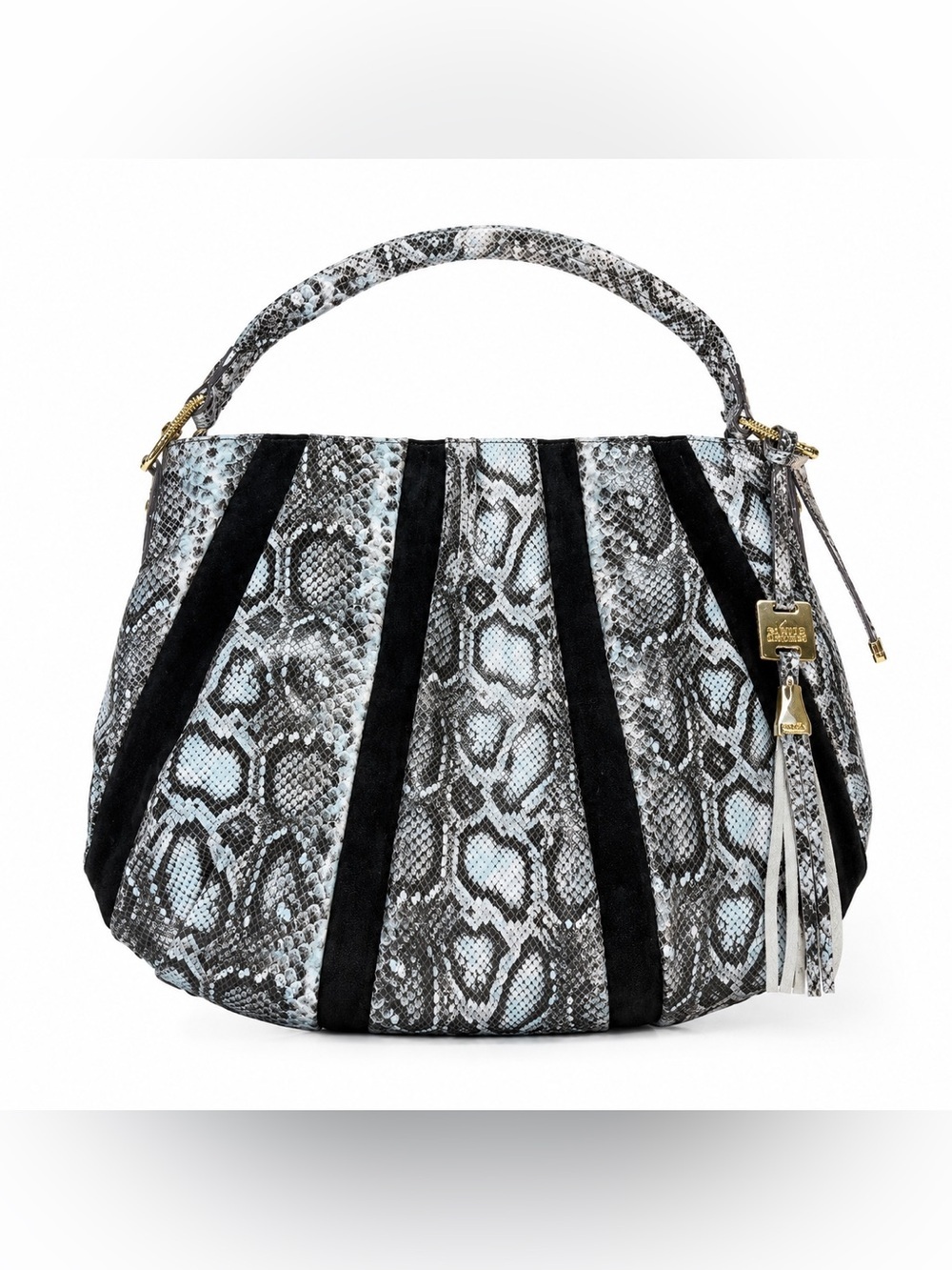 Aimee Kestenberg Snakeskin Print Hobo Shoulder Bag Tassel Gold Hardware